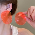 Boucles d'oreilles en acrylique orange translucide de forme ronde irrégulière chic - Aiguille en argent / Rose