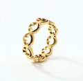Anillo de acero inoxidable dorado con diseño de caras sonrientes caladas con láser - US 6 / Dorado