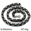 5mm silver and black two-tone Byzantine square box chain necklace for men in 450mm length - Two-tone Black / 45cm