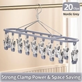 Multifunctional balcony sock hanger with 20 clips in Nordic grey and stainless steel - 20 Clips - Gray