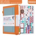 Undated daily planner notebook in orange and blue with 400 pages and sticker set - Orange + 8 Sheets Planning Stickers