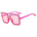 Sparkly pink square sunglasses with rhinestone trim and glittery oversized frames - Light Magenta Frame Pink Lens