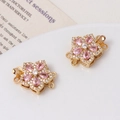 Macro view of flower-shaped gold connector with pink and white zircon stones for jewelry - 02# Pink Double-Row Clasp