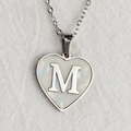 Polished heart pendant necklace with white mother of pearl and letter M in silver - Letter M / Silver