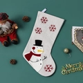 Calza natalizia beige con ricamo a pupazzo di neve e motivi con fiocchi di neve rossi - Tessuto di canapa / Pupazzo di neve