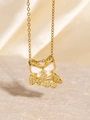 Gold butterfly necklace with white enamel and sparkling zircons layered design - BXL0256-10 White Enamel Double Butterfly