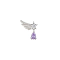 Titanium steel tragus stud with star wing and purple pear-cut cubic zirconia stone - Winged Star