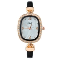 Fashionable Tadi quartz watch for women with rose gold rhinestone oval case and black strap - Green