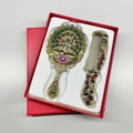 Vintage bronze peacock makeup mirror and comb set in a luxury red gift box - Hollow Single Opening / Bronze