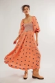 Maxikleid in Koralle mit quadratischem Ausschnitt und Blumenstickerei für Damen - Orange