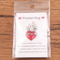 Red enamel heart pocket hug charm with silver trim and sentimental gift card message - Silver Edge Vintage Red Heart