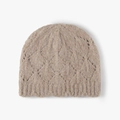 Chunky knit beanie in oatmeal beige featuring classic diamond and cable patterns - One Size / Dark Khaki