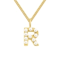Elegant gold-plated stainless steel necklace featuring a pearl-inlaid letter R pendant - Letter R / Gold