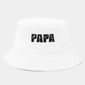White cotton fisherman bucket hat for men featuring black PAPA embroidery with fishing elements - M(56-58cm) / White