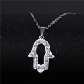 Silver Hamsa Hand pendant necklace with crystals and white enamel inlay for women - NZ19 Hamsa Hand