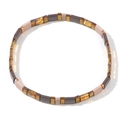 Bohemian elastic Tila bead bracelet with brown, pink, and iridescent amber rectangular beads - Dark Brown Amber Pink Mix (TL-B24042606A)