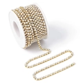 Golden claw chain with white pearls and sparkling rhinestones on white spool for DIY crafts - 1 Yard / AB Rhinestone/Gold Base A+ Pearl/3mm