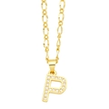 Macro view of gold-plated Figaro chain necklace with micro-pave zircon letter P pendant - Letter P