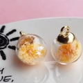 Star-filled glass ball pendant with yellow and orange sequins for DIY jewelry making - 1.6x2.2cm / Orange