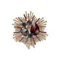 Vintage gouden zonnestraal broche met gekleurde kristallen en bordeauxrode steen - Goud 5.4cm