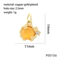 Detail showing dimensions of gold-plated copper pendant with orange gemstone and zircon - Round - Orange Cat Eye (P00156)