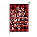 Plaid Merry Christmas garden flag in red and black linen with snowflakes and tree design - 30*45cm / Plaid Merry Christmas (HYQ030-6)
