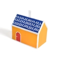 Cute house-shaped gift box with blue roof and orange walls featuring white ribbon handle - Yellow Wall Blue Roof (Classic)