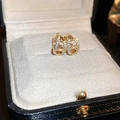 Dettaglio di orecchini a ferro di cavallo dorati con diamanti in un portagioie nero - Stile a Ferro di Cavallo con Intarsi in Zirconia (真金电镀锆石CD耳扣) / Oro