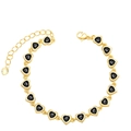 Gold-tone minimalist bracelet with black heart-shaped links and adjustable lobster clasp - Black