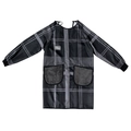 Waterproof black long-sleeve apron with grey plaid patterns and dual plush side pockets - Black Stripe (Long Sleeve) With Hand Wiping
