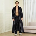 Men's thickened black coral fleece bathrobe set with trousers and white piping - M / Hurricane Black (Men)