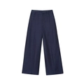 Pantaloni donna a vita alta blu scuro a gamba larga in tessuto effetto lino, stile minimale - XS / Pantaloni Singoli