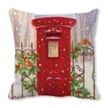 Christmas pillowcase with red mailbox and robin print on soft peach skin fabric - 18x18 Inch / 36