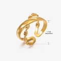 Golden double-layer adjustable ring with polished band and anchor chain design - Gold Ring 090