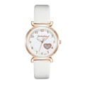 Women's quartz watch with white leather strap and rose gold heart cutout on the dial - White