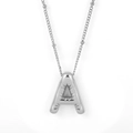 Polished silver stainless steel necklace featuring a chunky letter A pendant with sunray detail - Silver - A