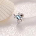 Cross planet stud earring in silver with blue heart gemstone and clear diamonds - Blue Heart Planet Style (A735-3#) / Light Sea Blue (Single Piece)