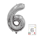 Shiny silver 40 inch number 6 foil balloon for parties with retail packaging - 40-inch Silver 6-piece Cardboard Box