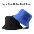 Reversible cotton canvas bucket hat in royal blue and black with multi-row stitching - Royal Blue Outside Black Inside (Reversible)