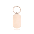Detailed close-up of rose gold stainless steel rectangle key ring with a polished finish - 36*22mm Sharp Corner Rose Gold Dog Tag Keychain