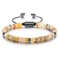 Natural agate and black magnetic stone beaded adjustable bracelet with woven cord - Colorful Striped Stone Abacus Bead Style (Style-4)