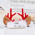 Cute Christmas reindeer antler hair clips with red antlers and brown plush ears for girls - 12# Red Antler Clip with White Faux Fur