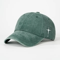 Deep green washed cotton baseball cap with white cross embroidery and curved brim - Washed Dark Green