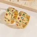 Macro shot of gold hoop earrings with colorful round, triangle and star zircons - Colorful Zircon/Thick Rainbow Hoop