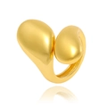 Polished golden open ring with organic water drop design and high-gloss finish - J-1368/Teardrop Style