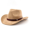 Classic camel faux suede western cowboy hat with decorative vintage belt and silver buckle - M (56-58cm) / Camel