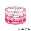 Böhmisches 6-teiliges Heishi-Armband-Set in Pink und Orange mit goldenen Akzenten - Warmes Pink Orange