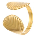 Adjustable open seashell bracelet in a polished golden finish for ocean style - 18k Gold Double Shell Style (3676)