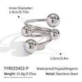 Macro detail of silver stainless steel spiral ring with size specs and weight info - Silver Spherical Spiral Style (YYR025402-P)
