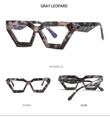 Vistas detalladas de la montura de gafas geométrica irregular con estampado de leopardo - Montura Leopardo Gris Lente Clara